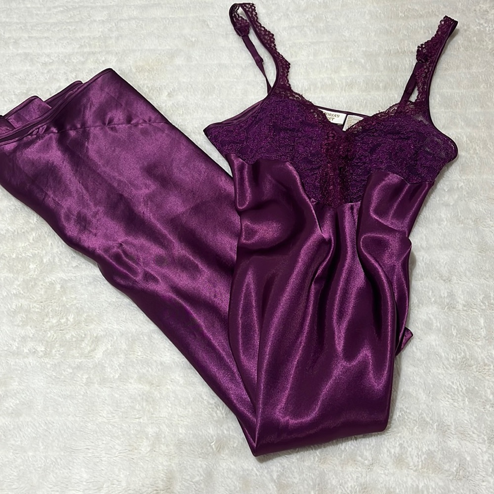 Victoria's Secret Satin & Lace Chemise in Deep Plum
